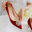 Elegant Red Wedding Shoes 2021 Pearl 5 cm Thick Heels Block Heels Pointed Toe Wedding Pumps High Heels