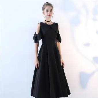 Chic Beautiful Black Homecoming Graduation Dresses 2017 A Line Princess Scoop Neck Strapless Sleeveless Tea Length Formal Dresses