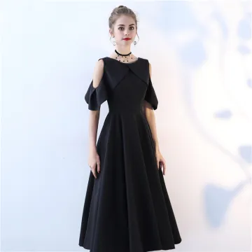 Chic Beautiful Black Homecoming Graduation Dresses 2017 A Line Princess Scoop Neck Strapless Sleeveless Tea Length Formal Dresses