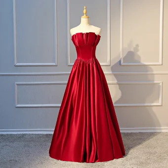 Simple Bordeaux Robe De Soirée 2018 Princesse Volants Bustier Sans Manches Dos Nu Longue Robe De Ceremonie