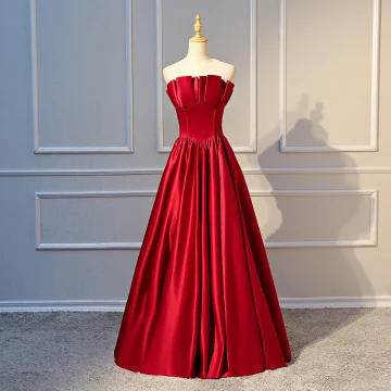 Simple Bordeaux Robe De Soirée 2018 Princesse Volants Bustier Sans Manches Dos Nu Longue Robe De Ceremonie