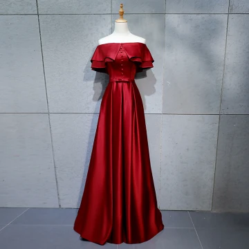 Simple Bordeaux Robe De Soirée 2018 Princesse Boutons Noeud De L Épaule Dos Nu Manches Courtes Longue Robe De Ceremonie