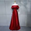 Modest / Simple Burgundy Evening Dresses  2018 A-Line / Princess Buttons Bow Off-The-Shoulder Backless Short Sleeve Floor-Length / Long Formal Dresses