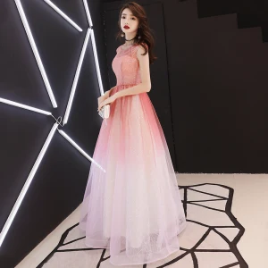 Élégant Dégradé De Couleur Robe De Bal 2018 Princesse Paillettes Encolure Dégagée Dos Nu Sans Manches Longue Robe De Ceremonie