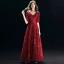 Chic / Beautiful Burgundy Evening Dresses  2018 A-Line / Princess Lace Sequins Sash V-Neck Backless 1/2 Sleeves Floor-Length / Long Formal Dresses