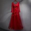 Chic / Belle Bordeaux Robe De Soirée 2017 Princesse En Dentelle Cristal Ceinture Dos Nu V-Cou Manches Longues Longueur Cheville Robe De Ceremonie