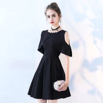 Chic Beautiful Black Party Dresses 2017 A Line Princess Scoop Neck Strapless Sleeveless Short Formal Dresses