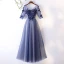 Chic / Beautiful Ocean Blue Evening Dresses  2017 A-Line / Princess Lace Flower Appliques Crystal V-Neck Backless 1/2 Sleeves Ankle Length Formal Dresses