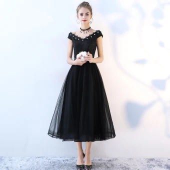 Chic Beautiful Black Graduation Dresses 2017 A Line Princess Lace Sequins Bow V Neck Backless Sleeveless Tea Length Formal Dresses Homecoming
