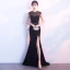 Sexy Noire Robe De Soirée 2017 Trompette / Sirène Paillettes Fendue devant Encolure Dégagée Sans Manches Longue Percé Robe De Ceremonie