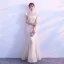 Elegant Champagne Evening Dresses  2017 Trumpet / Mermaid Lace Embroidered Pearl High Neck Cap Sleeves Floor-Length / Long Formal Dresses