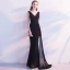 Chic / Belle Noir Robe De Soirée 2017 Trompette / Sirène Perle Cristal Perlage V-Cou Dos Nu Sans Manches Longueur Cheville Robe De Ceremonie