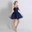 Schöne Marineblau Cocktailkleider 2017 Ballkleid Kristall Perlenstickerei Rundhalsausschnitt Rückenfreies Kurze Festliche Kleider