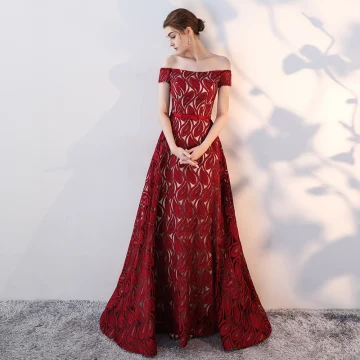 Snygga Fina Burgundy Aftonklänningar 2017 Prinsessa Rosett Av Axeln Halterneck Korta Ärm Långa Formella Klänningar