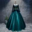 Classique Vert Foncé Robe De Bal 2017 Robe Boule En Dentelle Fleur Cristal Encolure Dégagée Manches Longues Longue Robe De Ceremonie