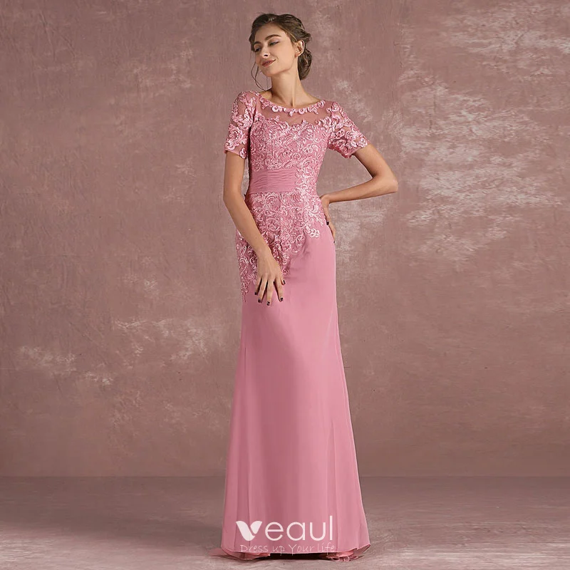 Chic Beautiful Candy Pink Mother Of The Bride Dresses 2018 Trumpet Mermaid Lace Flower