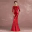 Chic / Beautiful Burgundy Mother Of The Bride Dresses 2018 Trumpet / Mermaid Lace Scoop Neck Backless 3/4 Sleeve Floor-Length / Long Wedding Party Dresses