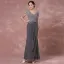 Chic / Beautiful Grey Mother Of The Bride Dresses 2018 Trumpet / Mermaid Lace Sequins V-Neck Backless 1/2 Sleeves Ankle Length Wedding Party Dresses