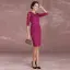 Chic / Beautiful Fuchsia Mother Of The Bride Dresses 2018 Lace Bow Scoop Neck 1/2 Sleeves Knee-Length Wedding Party Dresses