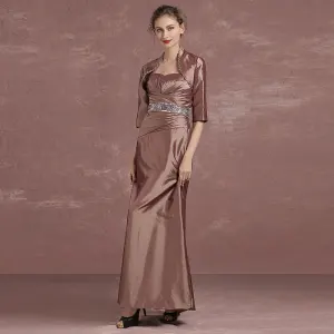 Chic Belle Marron Robe De Mère De Mariée 2018 Princesse Cristal Paillettes Bustier 1 2 Manches Longueur Cheville Robe Pour Mariage