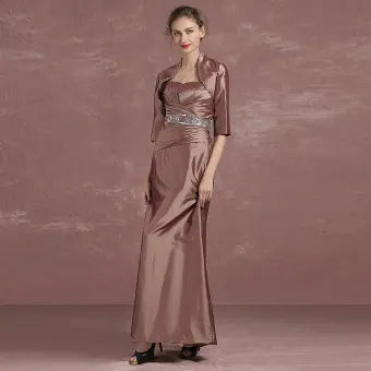 Chic Beautiful Brown Mother Of The Bride Dresses 2018 A Line Princess Crystal Sequins Strapless 1 2 Sleeves Ankle Length Wedding Party Dresses