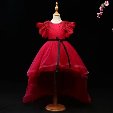 Chic Beautiful Burgundy Flower Girl Dresses 2017 Ball Gown Crystal Appliques Bow Scoop Neck Backless Short Sleeve Asymmetrical Wedding Party Dresses