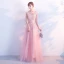 Romantic Candy Pink Evening Dresses  2018 A-Line / Princess Lace Flower Appliques Rhinestone Scoop Neck Floor-Length / Long Sleeveless Backless Formal Dresses