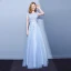 Elegant Sky Blue Evening Dresses  2018 A-Line / Princess Lace Flower Appliques Beading Pearl Scoop Neck Backless Sleeveless Floor-Length / Long Formal Dresses