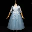 Chic / Beautiful Pool Blue Flower Girl Dresses 2017 Appliques Tassel Pearl V-Neck Backless 1/2 Sleeves Ankle Length A-Line / Princess Wedding Party Dresses