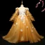 Chic / Beautiful Yellow Flower Girl Dresses 2017 A-Line / Princess Appliques Scoop Neck Long Sleeve Sweep Train Wedding Party Dresses