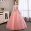 Abordable Rose Bonbon Robe De Bal 2018 Robe Boule En Dentelle Fleur Faux Diamant Encolure Dégagée Sans Manches Dos Nu Longue Robe De Ceremonie