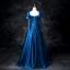 Vintage / Retro Royal Blue Satin Prom Dresses 2025 A-Line / Princess Square Neckline Short Sleeve Bow Backless Floor-Length / Long Prom Formal Dresses