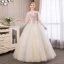 Abordable Champagne Robe De Bal 2018 Robe Boule En Dentelle Fleur Perle Faux Diamant V-Cou Dos Nu Sans Manches Longue Robe De Ceremonie