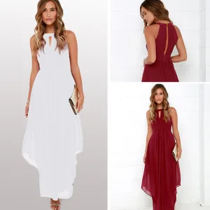 Simple Désinvolte Bordeaux Robes Longues 2018 Princesse Dos Nu Encolure Dégagée Sans Manches Longueur Cheville Vêtements Femme
