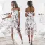 Modern / Fashion White Dating Maxi Dresses 2018 A-Line / Princess Printing Off-The-Shoulder Short Sleeve Tea-length Womens Clothing