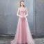 Simple Rose Bonbon Robe De Soirée 2018 Princesse Perlage Paillettes Encolure Dégagée Sans Manches Train De Balayage Robe De Ceremonie