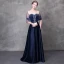 Elegant Mørk Marineblå Selskapskjoler 2018 Prinsesse Krystall Rhinestone Sash Kjæreste Ryggløse Uten Ermer Feie Tog Formelle Kjoler