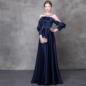 Elegante Abendkleider 2018 A Linie Kristall Stoffgürtel Rundhalsausschnitt Rückenfreies Lange Ärmel Lange Festliche Kleider