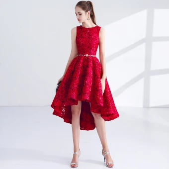 Chic Belle Rouge Robe De Cocktail 2017 Princesse Métal Ceinture Brodé Encolure Dégagée Sans Manches Asymétrique Robe De Ceremonie
