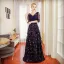 Chic / Beautiful Navy Blue Evening Dresses  2017 A-Line / Princess Beading Sequins V-Neck Backless 1/2 Sleeves Floor-Length / Long Formal Dresses