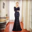 Chic / Belle Bleu Marine Robe De Soirée 2018 Trompette / Sirène Perlage Paillettes V-Cou Dos Nu Manches Longues Train De Balayage Robe De Ceremonie