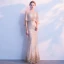 Sexy Gold Evening Dresses  2018 Trumpet / Mermaid Sequins Crystal Pierced Scoop Neck 1/2 Sleeves Floor-Length / Long Formal Dresses