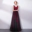Chic / Beautiful Burgundy Prom Dresses 2018 A-Line / Princess Lace Appliques Bow Crystal V-Neck Backless Sleeveless Floor-Length / Long Formal Dresses