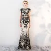 Sparkly Evening Dresses  2018 Trumpet / Mermaid Lace Sequins Metal Sash Scoop Neck Short Sleeve Ankle Length Formal Dresses