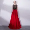 Chic / Beautiful Red Evening Dresses  2018 A-Line / Princess Sequins Scoop Neck Backless Sleeveless Floor-Length / Long Formal Dresses