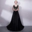 Elegant Black Evening Dresses  2018 A-Line / Princess Lace V-Neck Sleeveless Court Train Formal Dresses