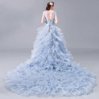 Stunning Prom Dresses 2018 A Line Princess Lace Appliques Pearl Scoop Neck Backless Sleeveless Royal Train Formal Dresses