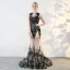 Chic / Belle Noir Robe De Soirée 2018 Trompette / Sirène En Dentelle Encolure Dégagée Sans Manches Chapel Train Robe De Ceremonie