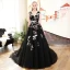 Chic / Beautiful Black Prom Dresses 2018 A-Line / Princess Embroidered V-Neck Backless Sleeveless Court Train Formal Dresses