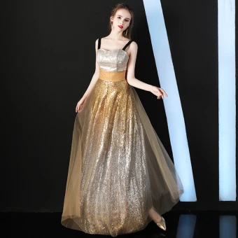 Scintillantes Champagne Dégradé De Couleur Doré Robe De Bal 2017 Princesse Paillettes Bretelles Spaghetti Dos Nu Sans Manches Longueur Cheville Robe De Ceremonie